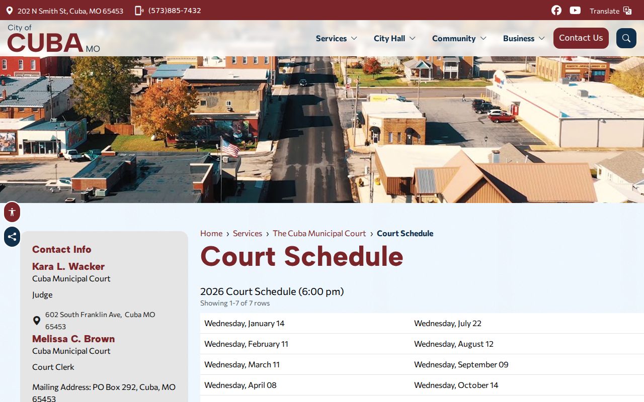 Crawford County court schedule Cuba municipal court dates