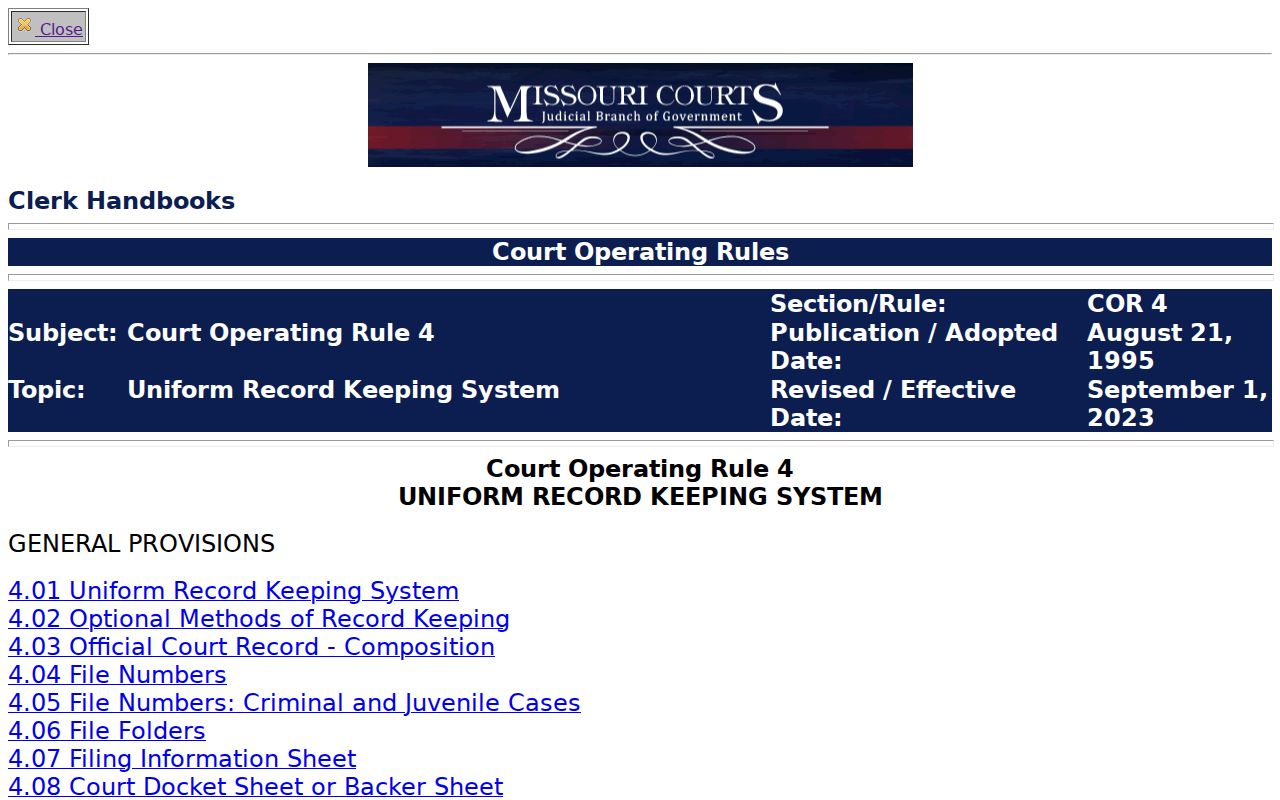 Crawford County court case records access under Missouri Court Operating Rule 4
