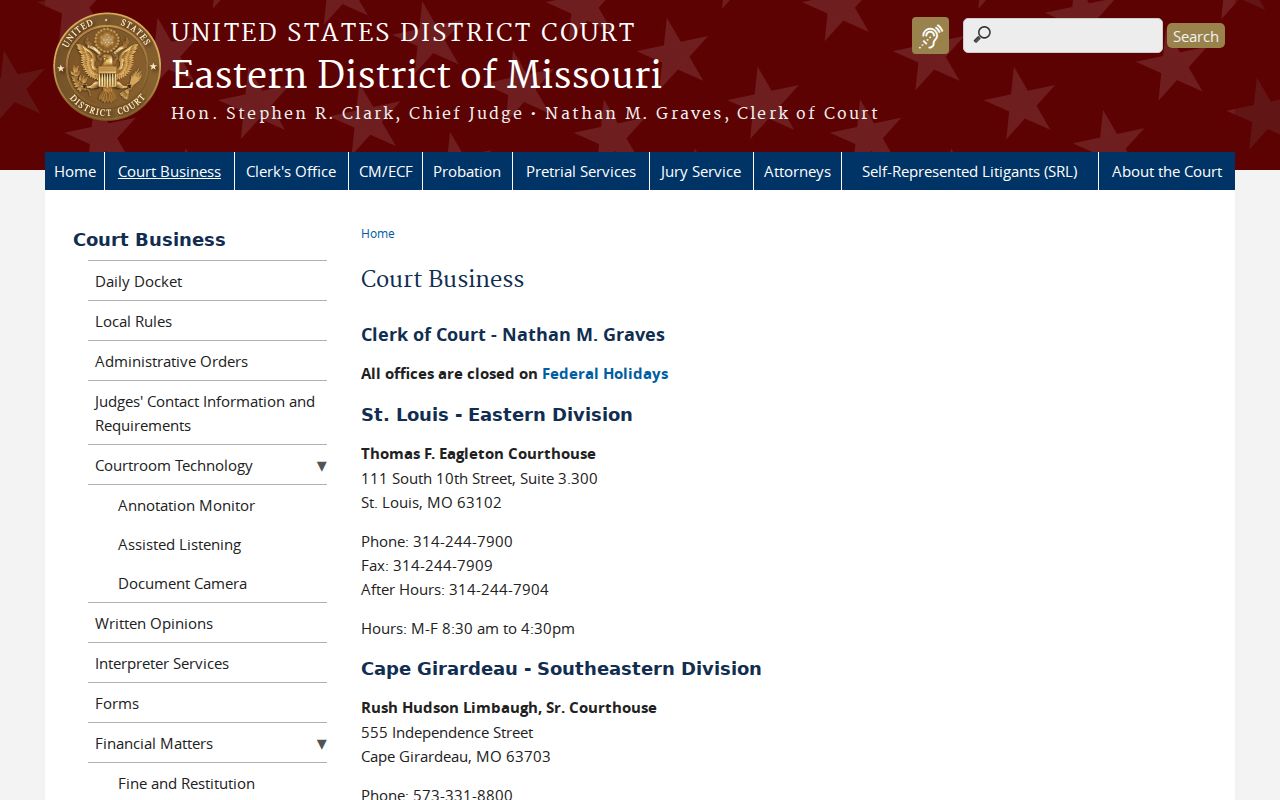 Crawford County criminal court docket federal courthouse information