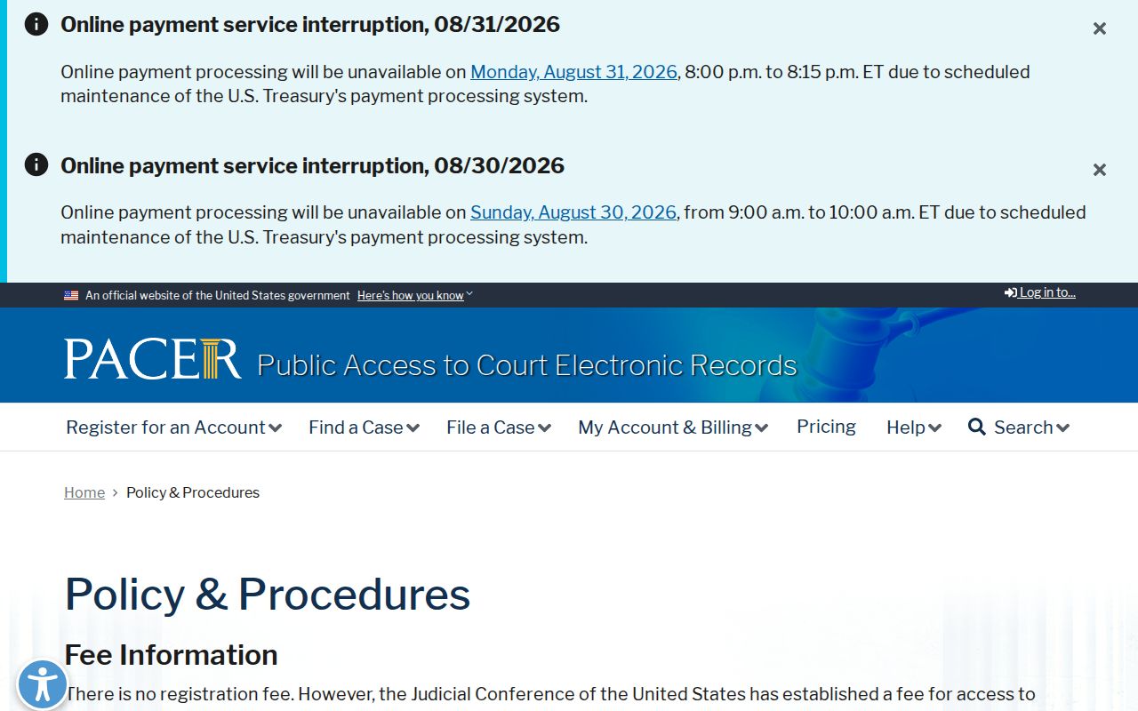 Crawford County criminal court docket PACER access policy
