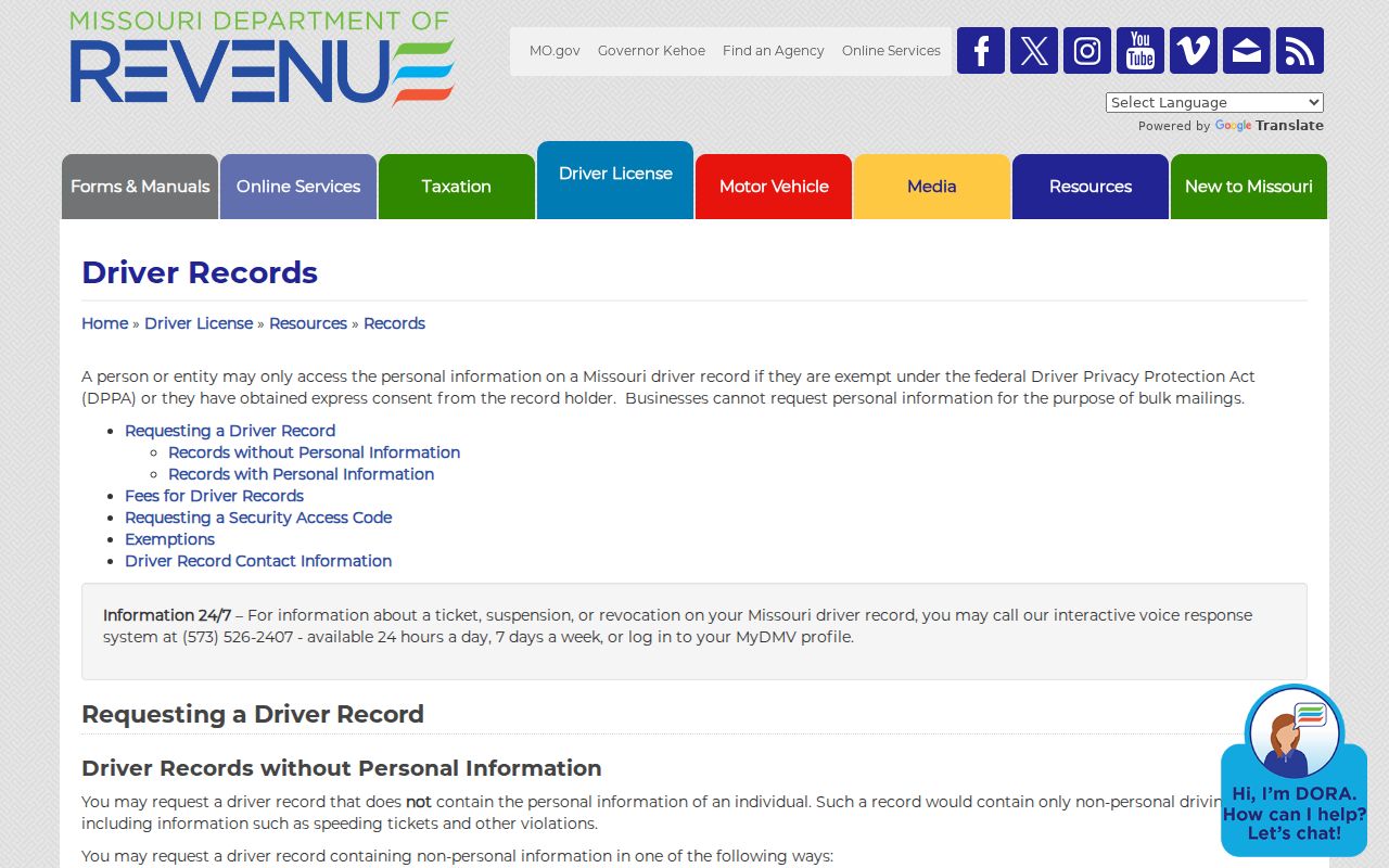 Crawford County traffic court record compared with Missouri state driver file access